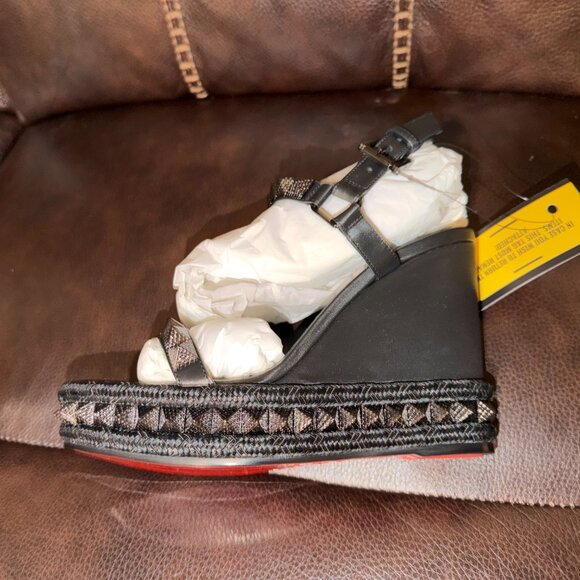 Christian Louboutin 110mm Pyraclou Metallic Spike Wedge Sandals - Size 38 - Picture 7 of 12